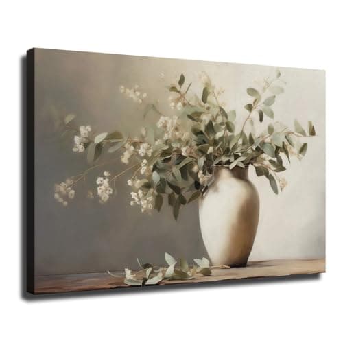 LXZNRQU Spring Eucalyptus Art for Framed Poster Ready To Hang, Spring Muted Toned Floral Wall Art, Sage Green Wall Decor For Living Room (Wrapped Canvas,28×40 inch)