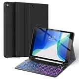 Supveco Keyboard Case for iPad 9th/8th/7th Generation 2021/2020/2019 with Pencil Holder,7 Colors Backlit Wireless Detachable Folio Keyboard Cover for iPad 10.2 Inch,Black