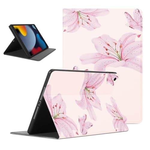 Mrtponk Cute Pink Lily Butterfly Flower Tablet Case for iPad Air 13" M2 2024,Floral Pattern for Women Men Teens Protective Cover Flip PU Leather Stand Funda