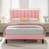 IMMERSTABLE Full Size Bed Frame with RGB LED Lights, PU Leather Upholstered Platform Bed, No Box Spring Needed, Quiet Design, Easy Assembly for Teen Bedroom Dorm, Pink