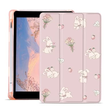 AdorableWhimsy Cute Animal Case for iPad Pro 13 Inch M4 2024/M5 2025 Kawaii Bunny Floral Trifold Tablet Protective Case Leather Soft Back Cover with Pencil Holder