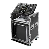 10U Pa DJ Rack Road Case, 2 Tier Audio Amp Effect Rack Case with DJ Mixer Top, Heavy Duty Studio Equipment Cabinet with Wheels, 10 Space Pro Audio DJ Road Rack Case For Studios Home Theatre KTV Party