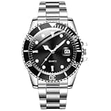 ALINKER Men Business Watches Luminous Stainless Steel Band Men Calendar Quartz Watch Casual Clock Sports Wristwatch (Black)