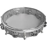 Tambourine, Adjustable Double Row 10 in / 25 cm, Transparent Percussion Jingles Instrument with Metal Frame, Lightweight Handheld Musical Instrument, Silver