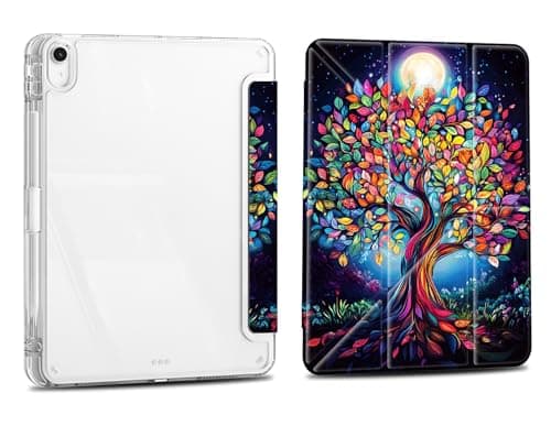 Case for iPad 10.2 Inch 9th/8th/7th Gen 2021/2020/2019, iPad Air 3 2019 10.5, Slim Clear Case with Pencil Holder，Multi-Angles Folding Y-Shaped Stand Cover, Colorful World Tree
