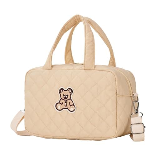 Baby Diaper Bag Tote with Adjustable Strap Weekender Overnight Bag Large Capacity Solid Color Crossbody Diaper Bags for Girl Teens (Beige)