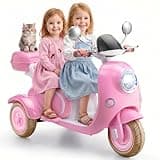 Hikole 12V Electric Motorcycle for Kids, 2 Seater Ride on Motorcycle with 3 Wheels, Music, LED Headlight & Horn Sound, Big Storage Box, Gift for Toddler 3-5, 3 Wheels Moped 4-8, Pink
