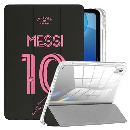 ZERMU for iPad Air 5/ Air 4 Case (5th/4th Generation 10.9-Inch), Hard Crystal Clear Mess%i Back #10 Miam%i Argentina Soccer Shockproof Cover [Auto Sleep/Wake] with Pencil Holder, Multi-Angle KickStand