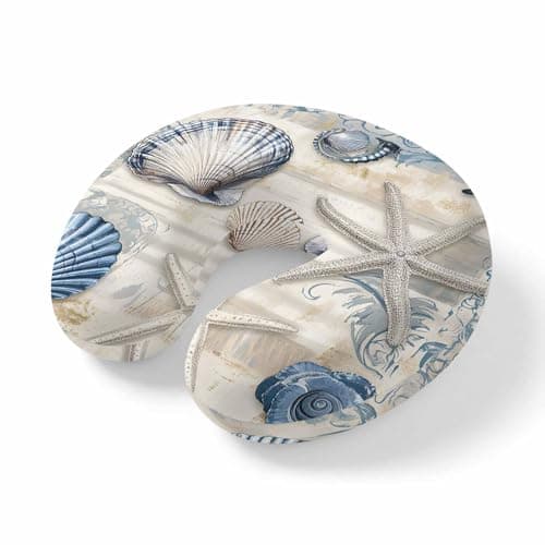 Travel Pillows U-Shaped Neck Pillow Vintage Coastal Country Marine Life Ergonomic Memory Foam Pillow Head Cushion,Abstract Blue Texture Soft Portable Neck Pillows for Office Airplane Car Train