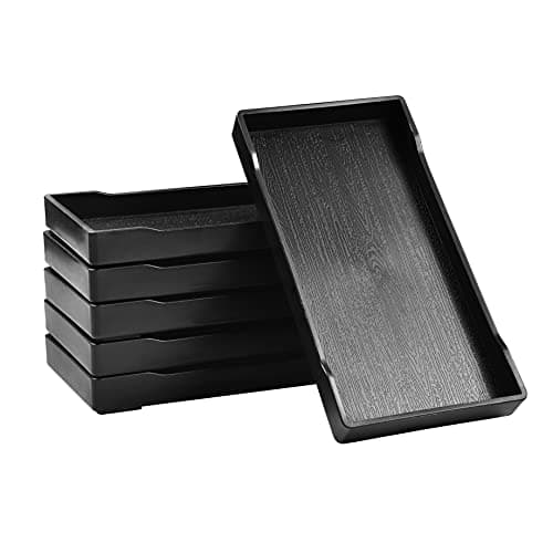 VCREATC 6 Packs Small Black Mini Tray (8 inch x 4 inch) for Serving Accessory, Spa, Coffee, Drinks, Wine, Tea, Bar, Party, Seasoning, Perfume or Display Use.