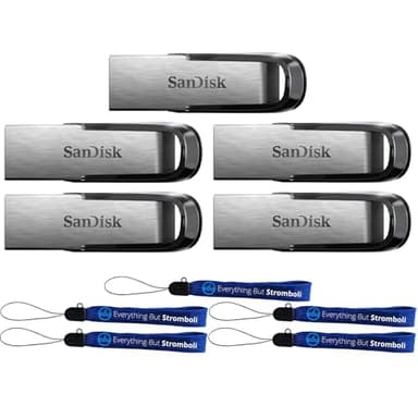 SanDisk (5 Pack) Ultra Flair USB Type A 32GB 3.0 Flash Drive Compatible with Laptops and Personal Computers -SDCZ73-032G-G46- Bundle with (5) Everything But Stromboli Lanyards