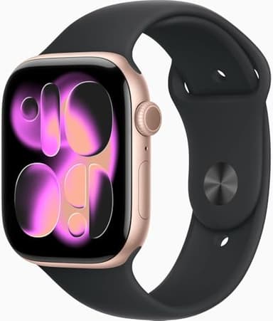 Apple Watch Series 11 [GPS, 46mm] Rose Gold Aluminum Case with Black Sport Band, S/M (Renewed Premium)