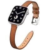 STIROLL Slim Leather Bands Compatible with Apple Watch Band 38mm 40mm 41mm 42mm(Series 11 10), Top Grain Leather Watch Thin Wristband for iWatch SE 9 8 7 6 5 4 3 2 1 (Brown Silver)