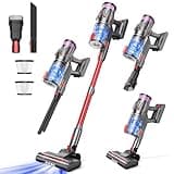 Cordless Vacuum Cleaner, Self-Standing Stick Vacuum with Smart LED Display, Powerful Suction Rechargeable Vacuum for Pet Hair & Hardwood Floors, Lightweight Battery Powered Vacuum for Home (RED)