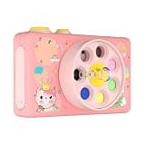 Gnolkee 48MP Kids Selfie Camera with 180° Rotatable Lens, 1080P HD Video, Includes 32GB SD Card, Blue Cartoon Animals Gift for Boys Age 3-9 (Pink)