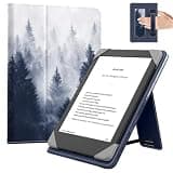 MoKo Universal Case for 6 inch eReaders & Tablets, eReader Accessories Compatible with Kobo/Tolino/Pocketook, Lightweight PU Leather Cover Case with Hand Strap & Kickstand, Gray Forest