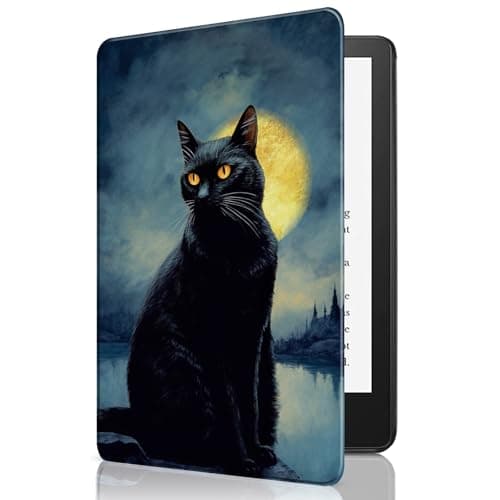 CAPAUNVDA Case for 6" Kindle Paperwhite 10th Generation 2018 Release,Ultra Slim Leather Stand Cover with Auto Sleep/Wake for Kindle 10th 2018,Black Cat and Moon