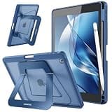 Fintie Shockproof Case for iPad 9th Generation (2021) / 8th Generation (2020) / 7th Gen (2019) 10.2 Inch - [Built-in Pencil Holder] Slim Frosted Hard Cover with Multi-Angle Kickstand, Navy Blue