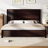 AMERLIFE 51.2" Tall King Size Bed Frame with Spliced Headboard, Rustic Bedframe Wood Platform Bed, Wood Slats Support, No Box Spring Needed, Noiseless, Dark Walnut