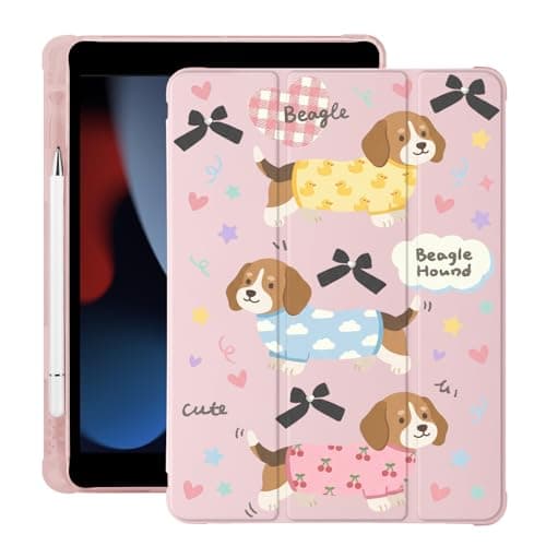 BlHMCASE Cue Kawaii Beagle Dog Puppy for iPad (A16) 11th Generation Case 11 Inch 2025, for iPad 10th Gen Case 10.9 Inch 2022 with Pencil Holder, Auto Sleep/Wake, Pink Leather Soft TPU Back Cover