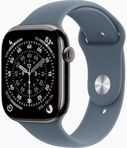 Apple Watch Series 11 [GPS + Cellular, 46mm] Slate Titanium Case with Anchor Blue Sport Band, S/M (Renewed Premium)