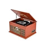VICTOR RWRP-3000 Roxbury 8-in-1 Turntable Music Center with AudioStream, 3-Speed Vinyl Player, CD & Cassette Player, Bluetooth 5.4 in/Out, AM/FM Radio, USB Recording, Built-in Speakers