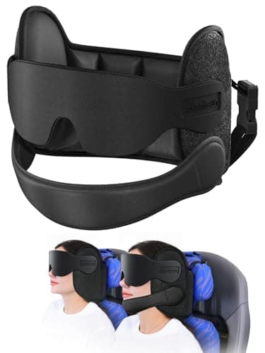 SARISUN Travel Pillow with Chin Strap, 3D Sleep Mask, Ergonomic Airplane Pillow for 360° Stable Support, Airplane Head Strap for Long Flights Road Trip, Travel Essentials for Stop Bobblehead, Black