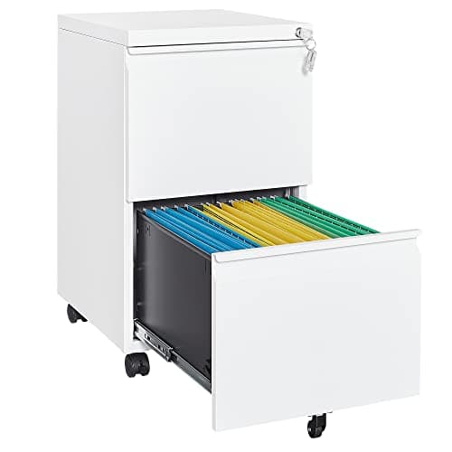 Letaya 2 Drawer Mobile File Cabinet with Lock,Under Desk Metal Filing Cabinets for Home Office Organizer Letters/Legal/A4(Fully Assembled-White)