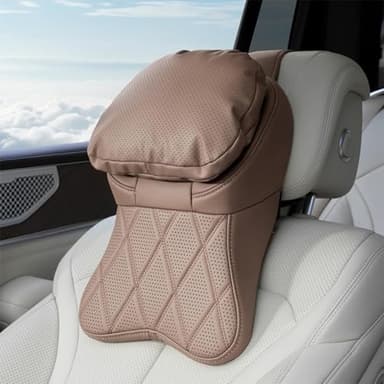 Aviation-Grade PU Leather car headrest, 2026 new Memory Foam car Neck Pillow, 100% Memory Foam headrest pad, Ergonomic Cervical Support, Suitable for Most car SUV Cars for Home Office. (Coffee Color)