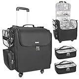 Relavel Rolling Makeup Train Case, Hairstylist Traveling Bag with 4 Wheels, Heat Insulation Full Layer, Adjustable Dividers, Hair Tools and Cosmetics Storage Organizer Trolley Suitcase Makeup Cart