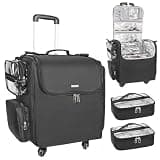 Relavel Rolling Makeup Train Case, Hairstylist Traveling Bag with 4 Wheels, Heat Insulation Full Layer, Adjustable Dividers, Hair Tools and Cosmetics Storage Organizer Trolley Suitcase Makeup Cart