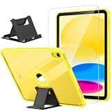 Akkerds Clear Case for iPad A16 11th Generation 11 Inch 2025 with Screen Protector & Foldable Stand, for iPad 10th Generation Case 10.9 Inch 2022 Cute Slim Cover Hard Magnetic Back, Yellow Border