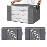 1PC Blanket Storage Bags | Foldable Large Capacity Closet Organizers - Fabric Storage Cubes,for Laundry Bedroom Bathroom Dorm Pantry Travel (A-Dark gray horizontal square)
