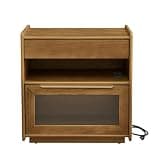 Mid-Century Modern Nightstand with Charging Station, 2 Drawers, Open Shelf & Glass Drawer, Oak Wood End Table, Natural Finish, 23.6" x 15.75" x 24.4