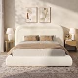 ADORNEVE Cloud Bed Frame King with 5.9" Headboard, Upholstered Platform Bed with Curve Round for Young Adults, Kid & Pet Families, 5 Inch Foam Cushioned, No Box Spring, 15-MinEasy Assembly, Cream