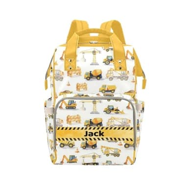 Naseagleeye Personalized Construction Truck Diaper Backpack with Name, Custom Baby Bag for Mom and Dad, Waterproof Nursing Backpack, Gift for Baby Shower