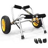 Bonnlo Universal Kayak Carrier Trolley Cart Dolly for Carrying Kayaks, Canoes, Paddleboards, Float Mats, and Jon Boats with NO-Flat Airless Tires 2 Ratchet Straps