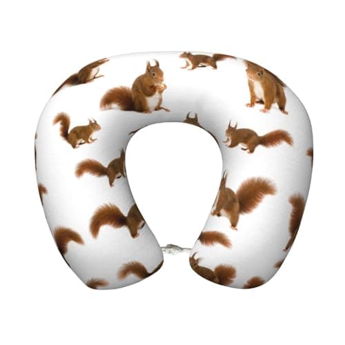 pvinnk Cute Squirrel Print Memory Foam Travel Pillow Neck Support U-Shaped Wrap-Around Ultralight 9.8X11.8in
