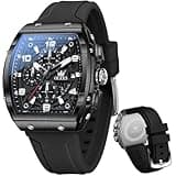 OLEVS Mens Black Watch Luxury Dress Stainless Steel Watches Large Chronograph Silicone Strap Waterproof Square Watch for Men