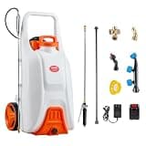 VEVOR 13.1 Gallon Battery Powered Sprayer with Wheels, Adjustable 0-80 PSI, 5 Nozzles and 98ft Hose Included, Orange