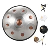 22 Inch Handpan Drum in D Minor Kurd, 9 10 12 Notes, 440Hz Steel Drum for Professional Performance Steel (9 Notes)
