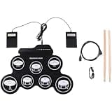 Electronic Drum Set, 7 Pad Roll-Up Drum Kit with Dual Pedal, Silicone Pad, Headphone Jack, USB Power, Portable Musical Instrument Practice Kit for Young Musicians, 16.9 x 12.2 in
