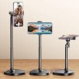 DIMONCOAT Phone Stand for Desk, Angle Height Adjustable Phone Holder for Desk, Aluminum Alloy Universal iPhone Holder, Retractable Cell Phone Stand Recording Office for iPhone 17 16 15 Pro Max S26