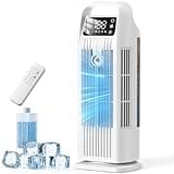 Portable Air Conditioners, 4 IN 1 Evaporative Air Cooler, 1200ML Water Tank, 3 Speeds & Storm Mode & Mist Spray, 120° Auto Oscillation, 12H Timer, Quiet Tower Cooling Fan for Room, Bedroom - White ﻿