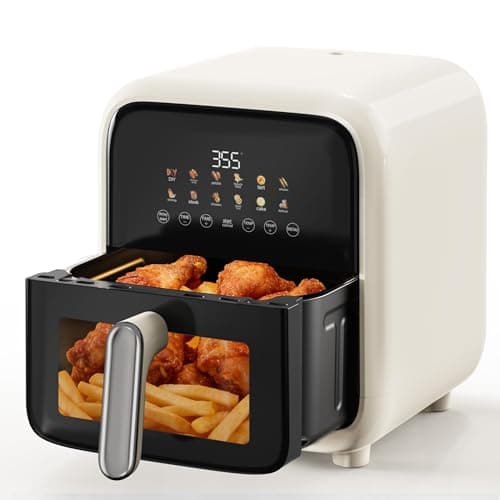 Fullwill Air Fryer with Visible Window, 7.5QT,12-in-1 Multi-Function Air Fry,Roast,Bake, Dehydrate, Fries,Nonstick and Dishwasher-Safe Basket,Family&friends Party,1700W,White