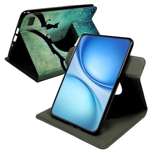 Cdkfxjy Case for Fire 7 5th/7th/9th (2015/2017/2019), 360° Rotating Stand Cover with Auto Wake Sleep, Premium PU Leather Folio Protective Shell,Cat Moon