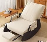 Ergonomic Recliner Rocking Chair with Extendable Footrest, Adjustable Backrest, Corduroy Upholstered Lounge Chair with Side Pockets, Modern Single Sofa Chair for Living Room, Bedroom, Office