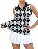 LOMON Golf Shirts for Women Summer Sleeveless V-Neck Polo Collared Ladies Athletic Tank Top Workout Printed Quick Dry Hiking Tennis Shirts