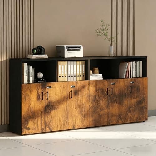 HSHBDDM File Cabinet with Password Lock, Wood Lateral Filing Cabinet for Letter/A4 Files, 3 Drawer with Door, Printer Stand with Open Shelves for Home Office