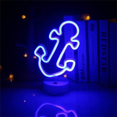 YOYAL Anchor Shaped Blue Neon Sign Led Modeling Light Luminous Letters Signboard Acrylic Panel Neon Decorative Light, 27x17cm